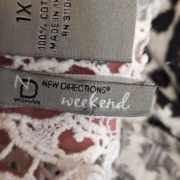 New Directions Weekend Women’s Pullover Cheetah Print Top Size 1X Crochet Lace - Picture 7 of 8